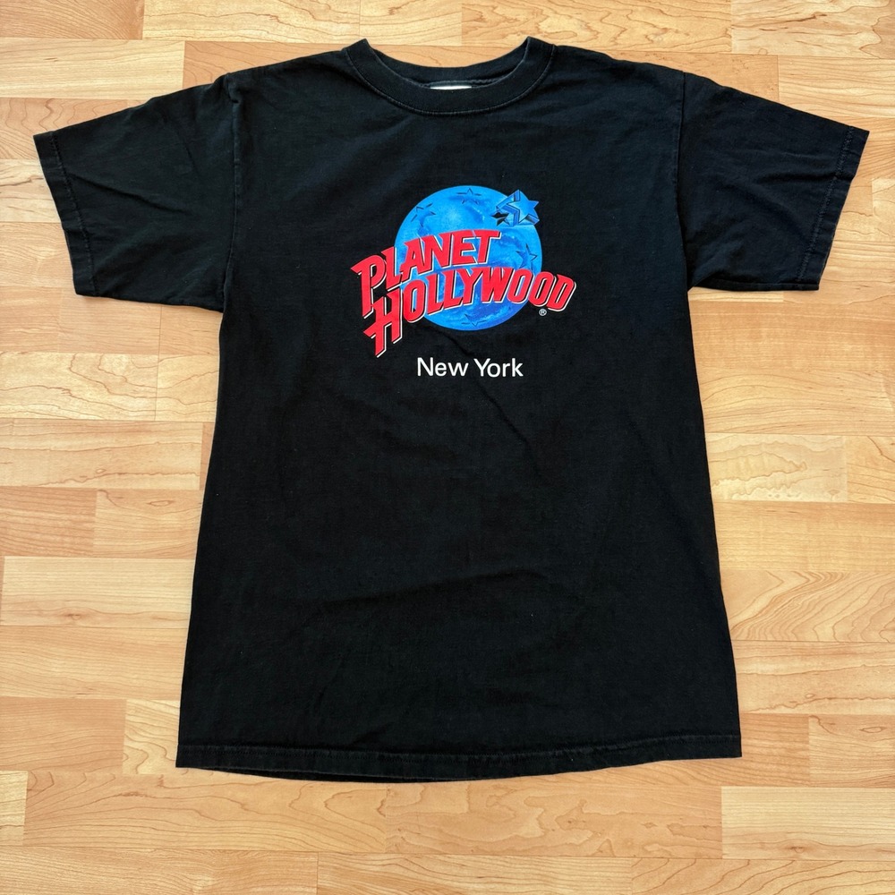 Vintage Planet Hollywood New York T-Shirt Mens Medium Black Graphic Tee USA Made